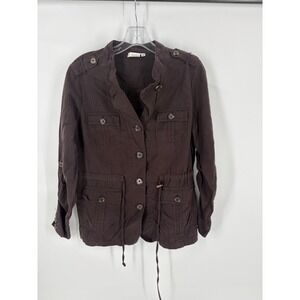 Hot Cotton Brown Utility Jacket Womens‎ Small Button Front Drawstring